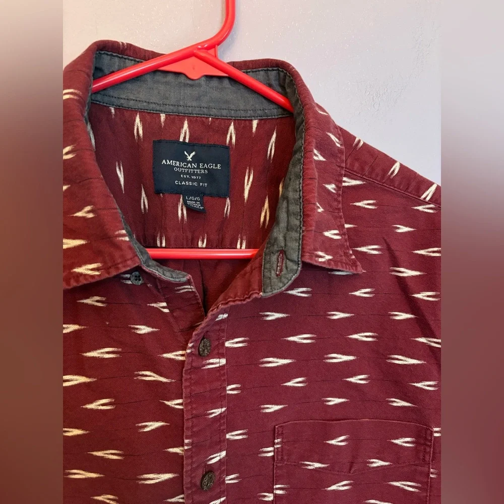VTG 90s coded American Eagle‎ Large burgundy red button up shirt Pattern Western